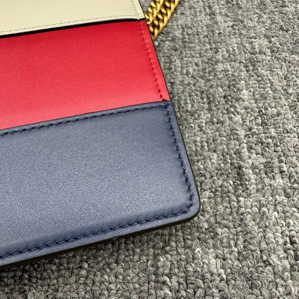 Authentic GUCCI Queen Margaret Red&White&Navy Leather Shoulder Bag 585-120524 - Picture 8 of 15